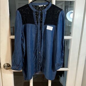 H41.    Denim Button-Up Shirt with Black Lace Yoke (on rack)